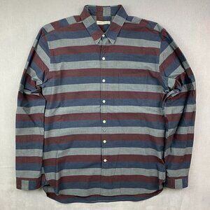 Oliver Spencer Men Shirt Large 16/41 Blue Red Striped Button Up Long Sleeve Gray